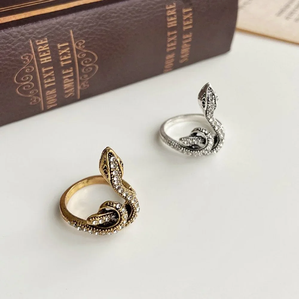 Intricate Coiled Snake Serpent Ancient Gold & CZ Diamonds Streetwear Ring NEW - Picture 3 of 8